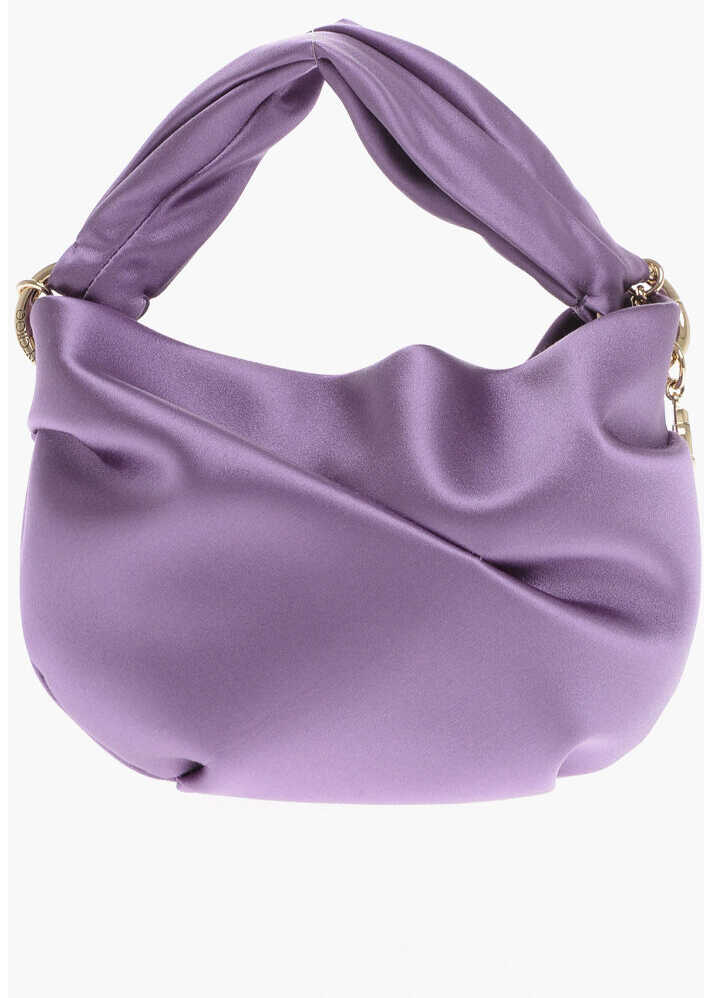 Jimmy Choo Satin Bonny Bag With Decorative Draping And Chain Shoulder S Violet