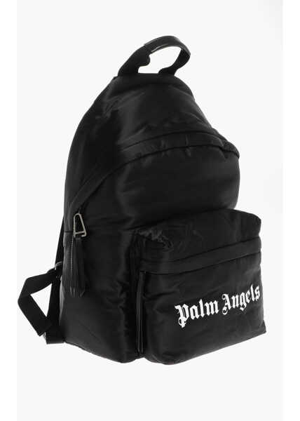 Rucsacuri Palm Angels Solid Color Backpack With Lettering Print Black Barbati (BM 12355434) 3