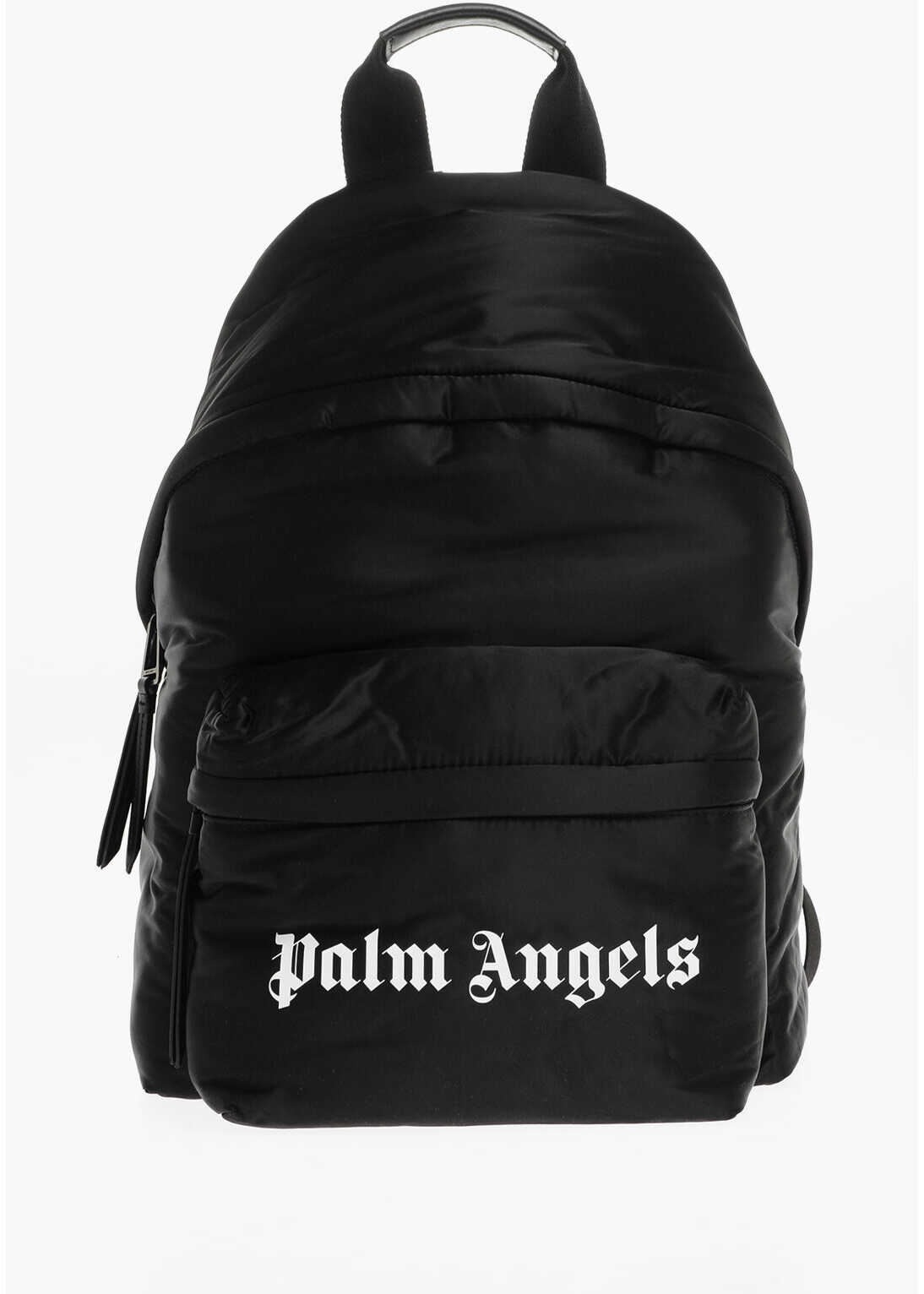 Palm Angels Solid Color Backpack With Lettering Print Black