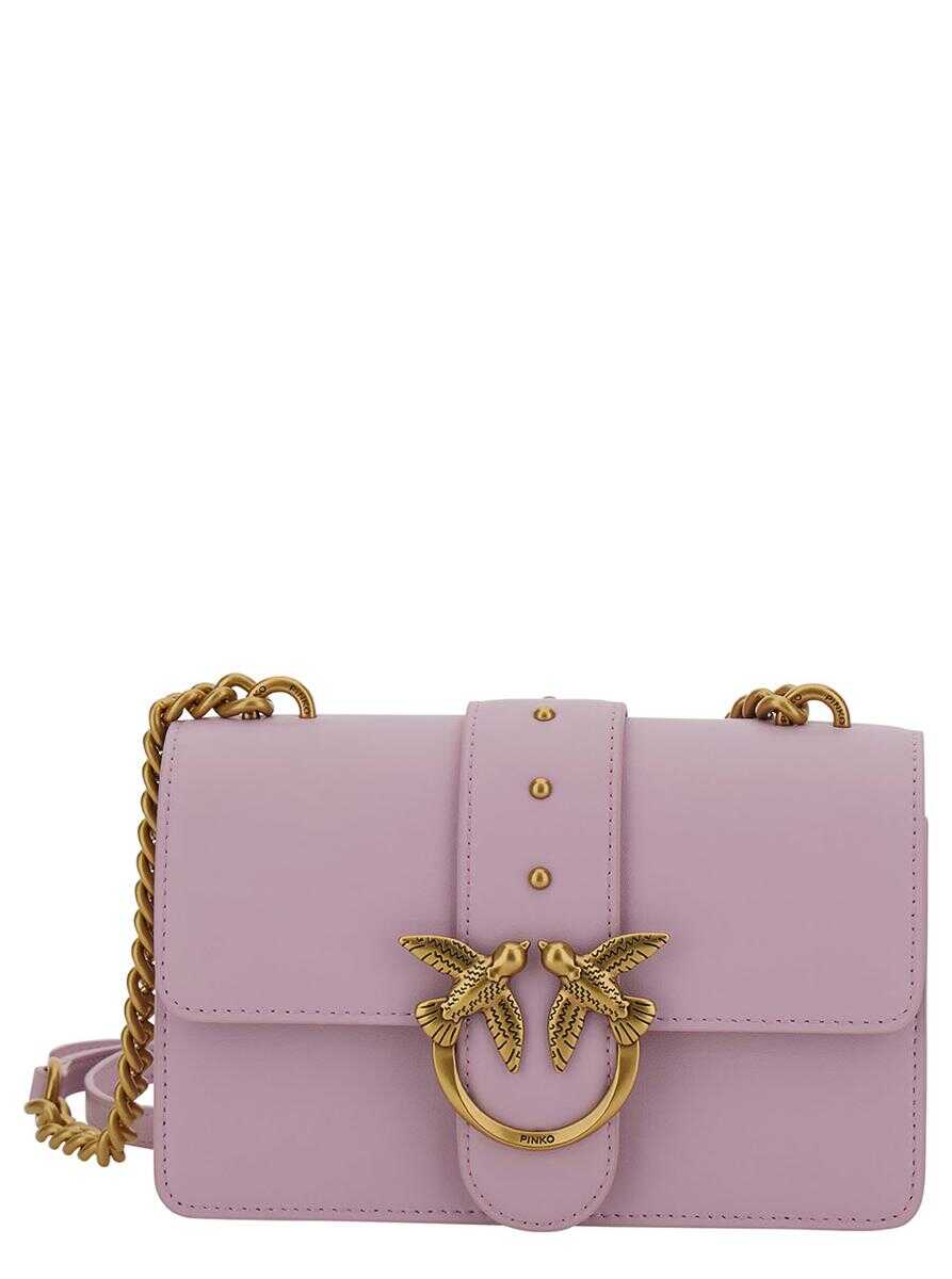 Pinko \'Mini Love Bag Icon\' Violet Shoulder Bag with Logo Patch in Smooth Leather Woman VIOLET