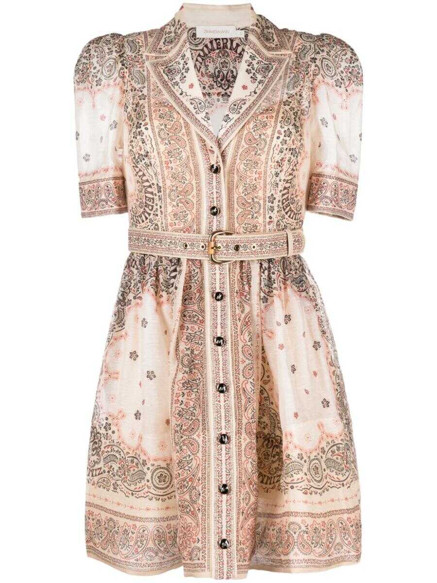 ZIMMERMANN ZIMMERMANN Bandana print linen and silk blend mini shirt dress BEIGE