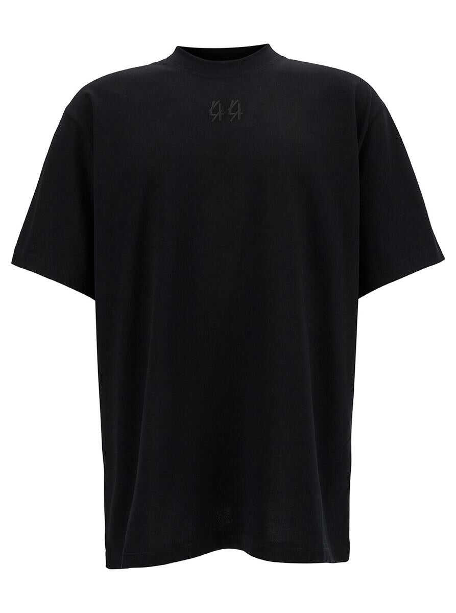 M44 LABEL GROUP Black T-Shirt with Logo Embroidery and Print in Cotton Man BLACK