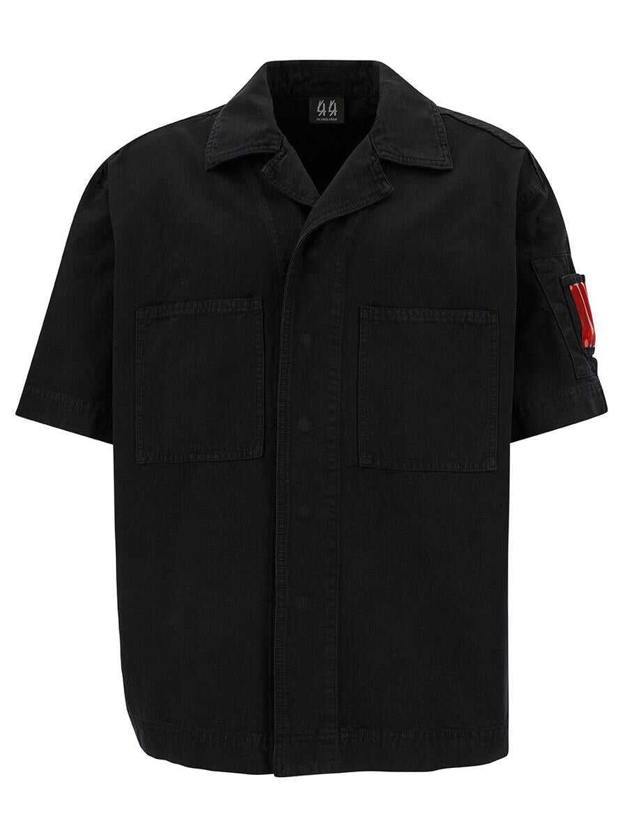 M44 LABEL GROUP Black Bowling Shirt with Logo Patch in Cotton Denim Man BLACK