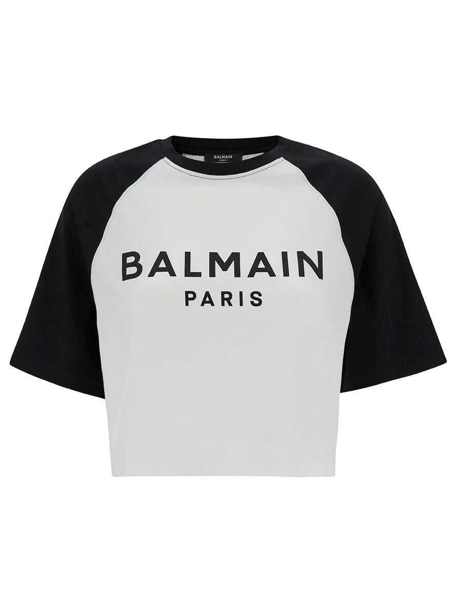 Balmain BALMAIN PRINTED RAGLAN CROPPED T-SHIRT WHITE