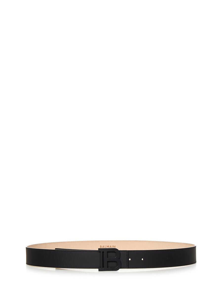 Balmain Black Belt with Logo Buckle Detail in Leather Man BLACK