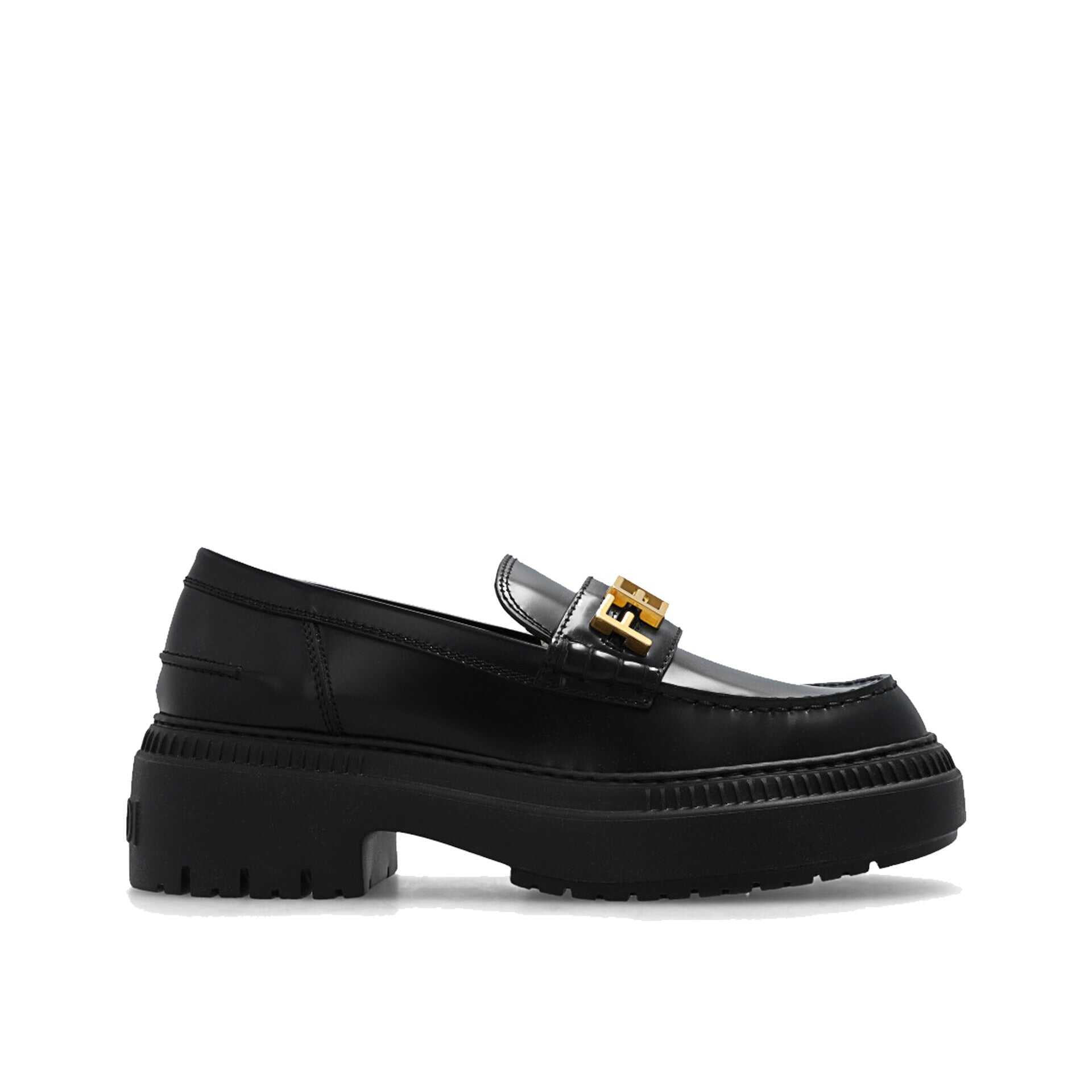 Fendi Fendi Logo Leather Loafers Black