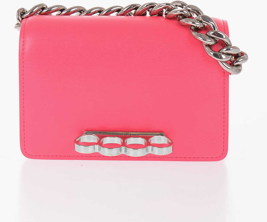 Alexander McQueen Leather Four Ring Clutch With Silver-Tone Chain Pink