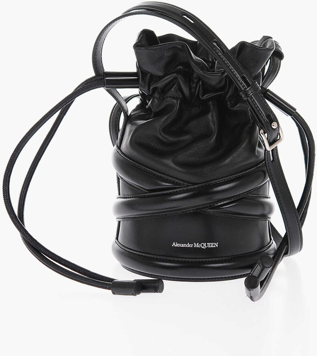 Alexander McQueen Leather Shoulder Bag With Embossed Logo Black