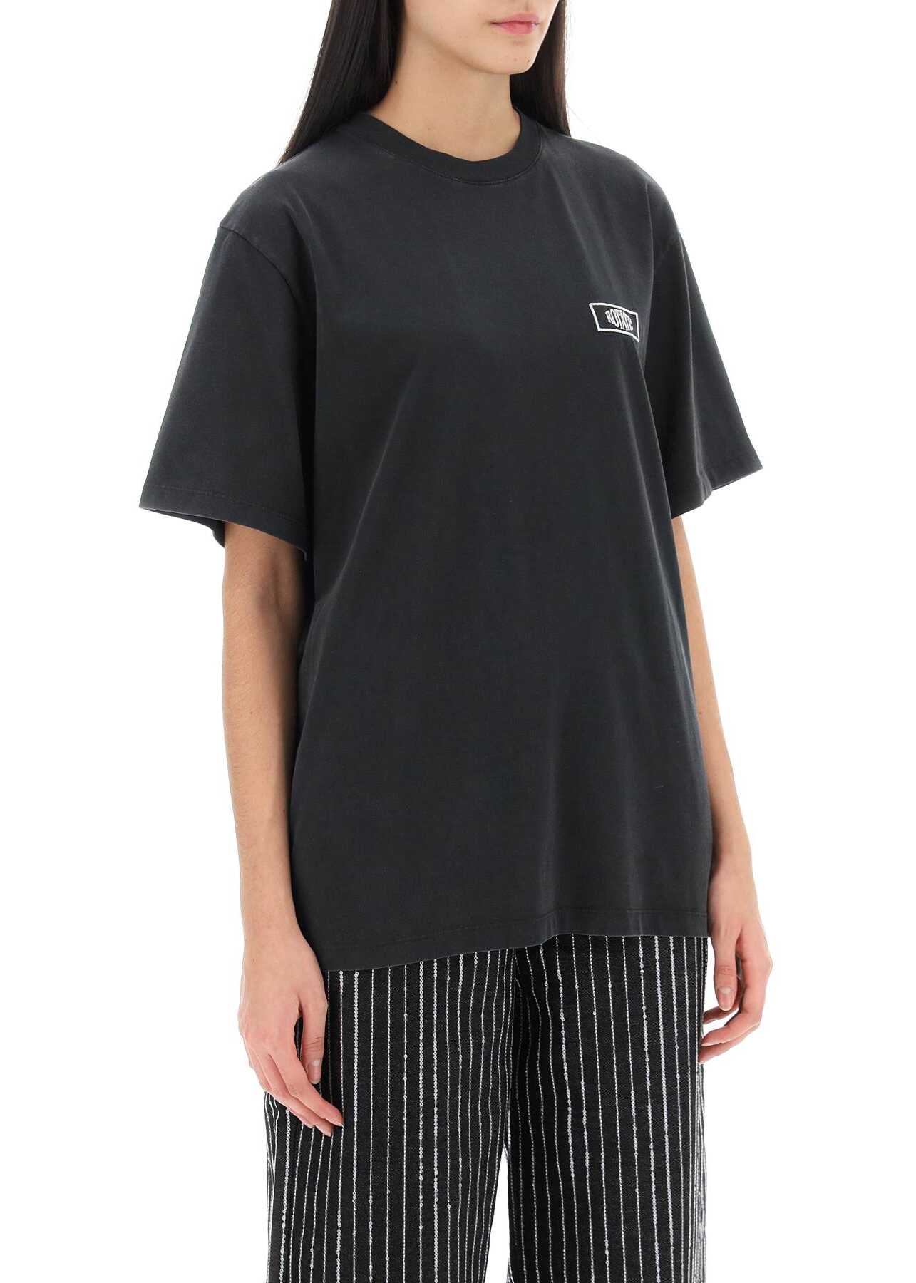 ROTATE Birger Christensen Faded-Effect T-Shirt With Logo Embroidery BLACK