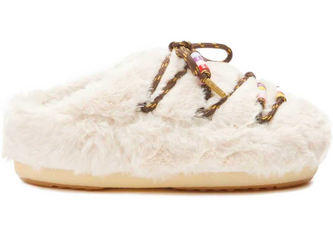 Moon Boot Faux Fur Mules With Beads CREAM