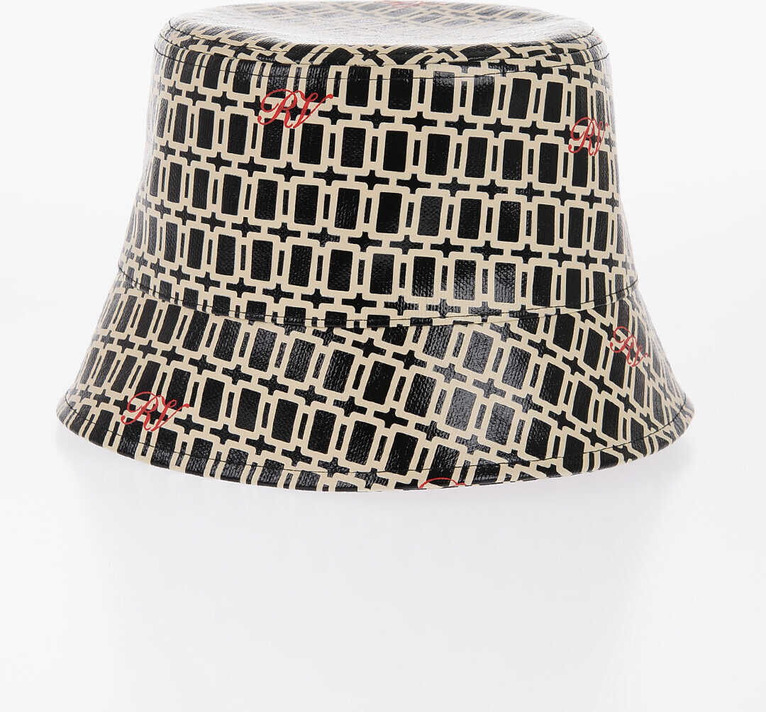 Roger Vivier Faux-Leather Grand Vivier Bucket Hat With Logo Print Black & White