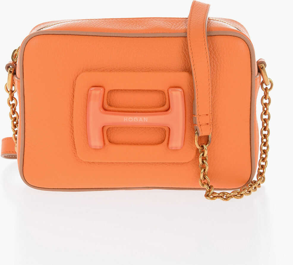 Hogan Textured Leather Camera Bag With Golden Gan Orange