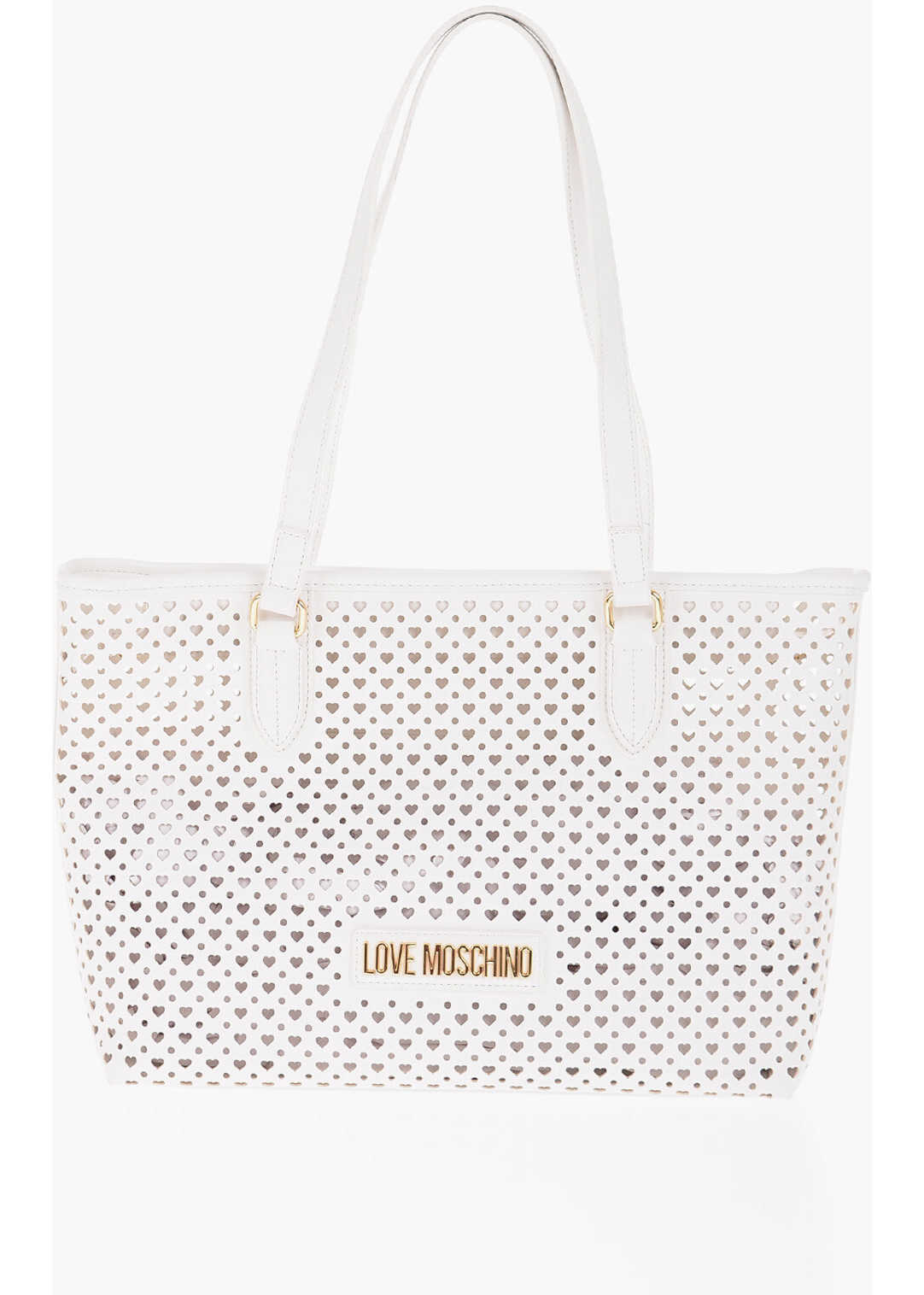 Moschino Love Faux Leather Tote Bag With All-Over Heart Shaped Openwo White