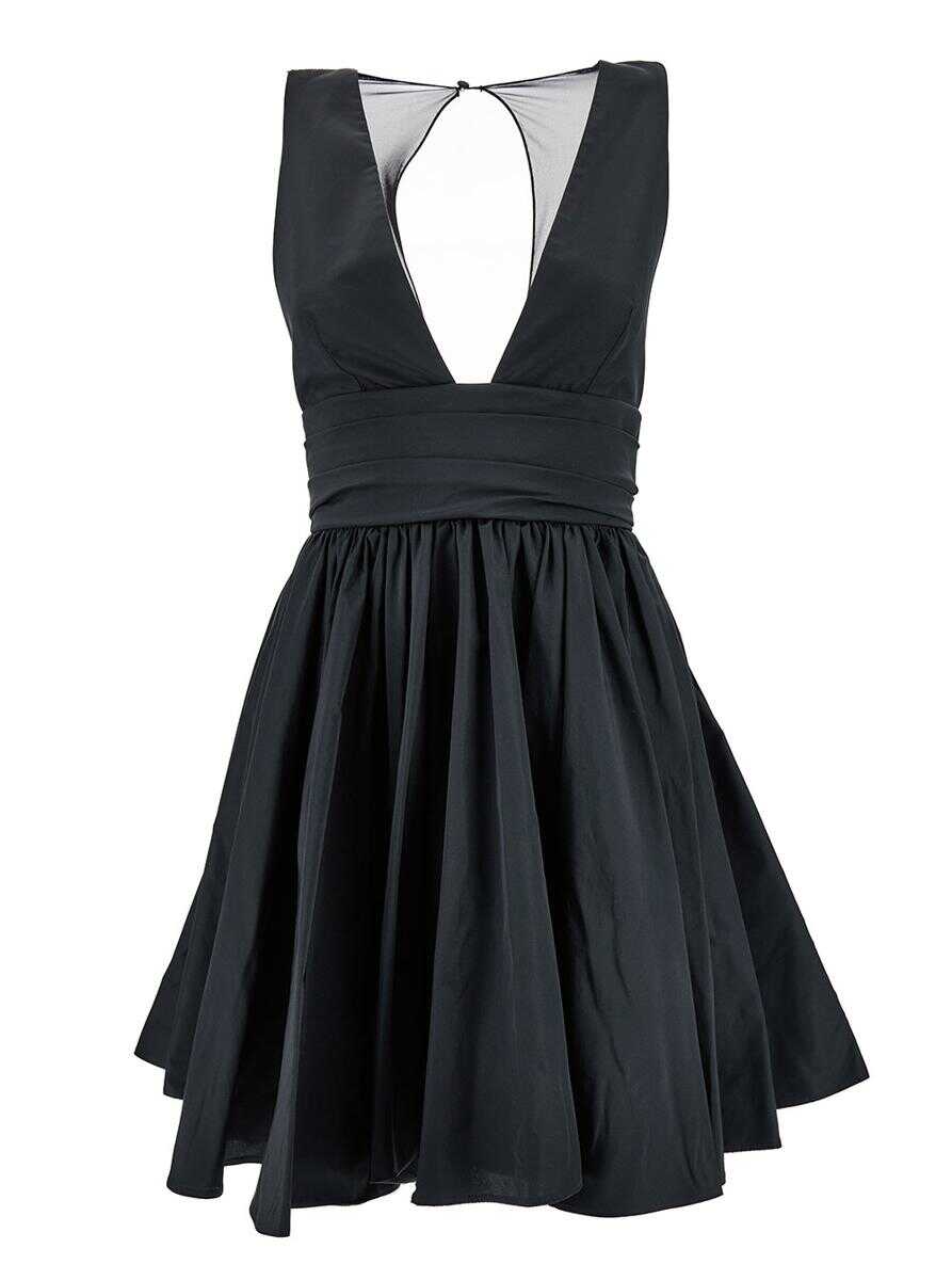 Pinko Mini Black Dress with Pleated Skirt in Taffetà Woman BLACK