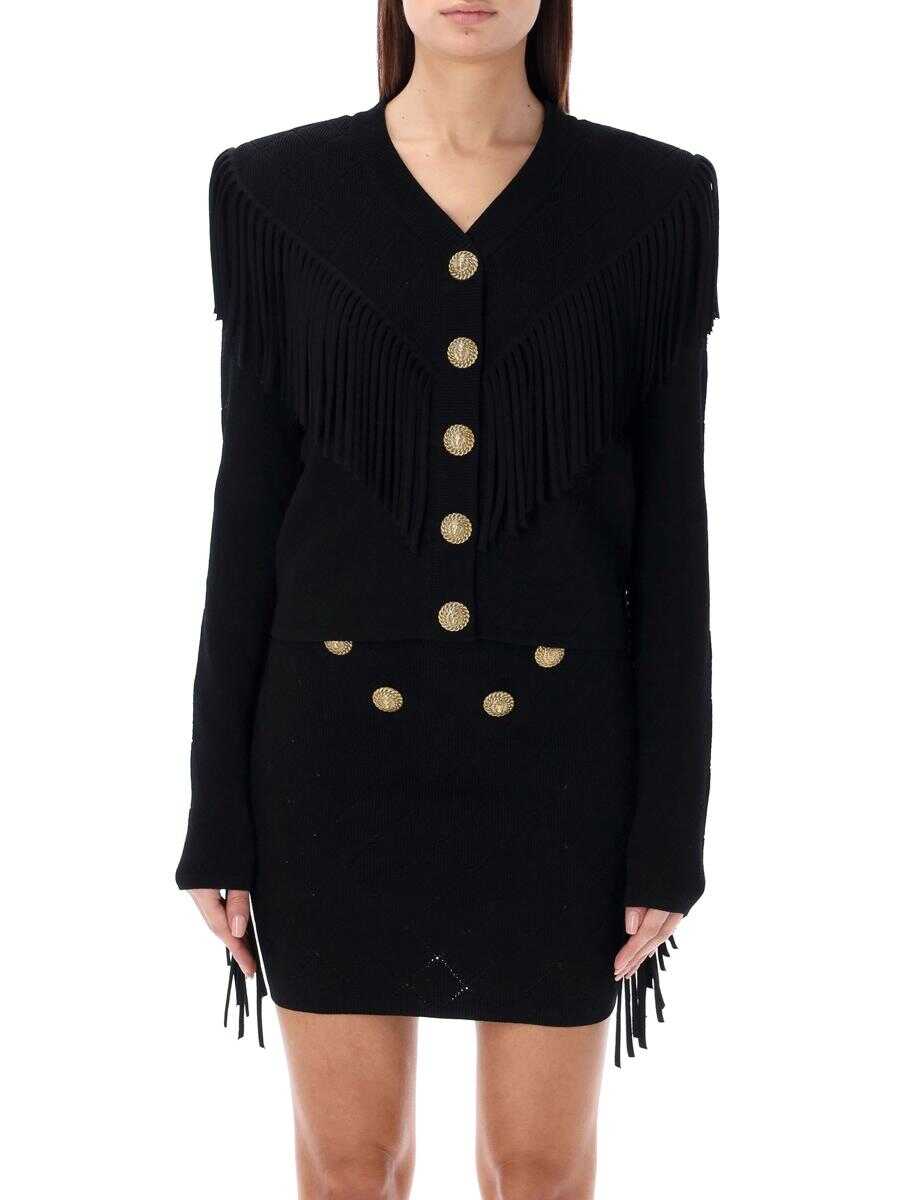 Balmain BALMAIN Fringed fine knit cardigan BLACK