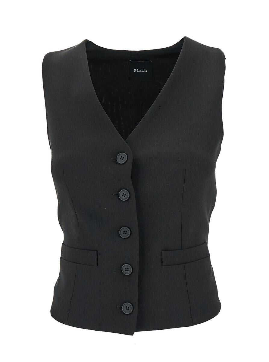PLAIN Black Fitted Vest with Two Front Pockets in Tech Fabric Woman BLACK