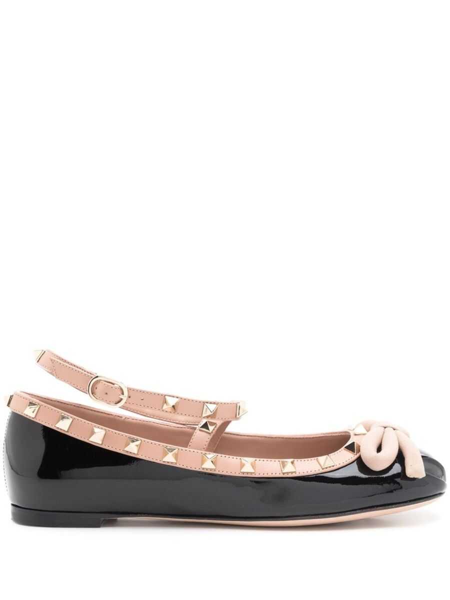 Valentino Garavani VALENTINO GARAVANI Rockstud patent leather ballet flats BLACK