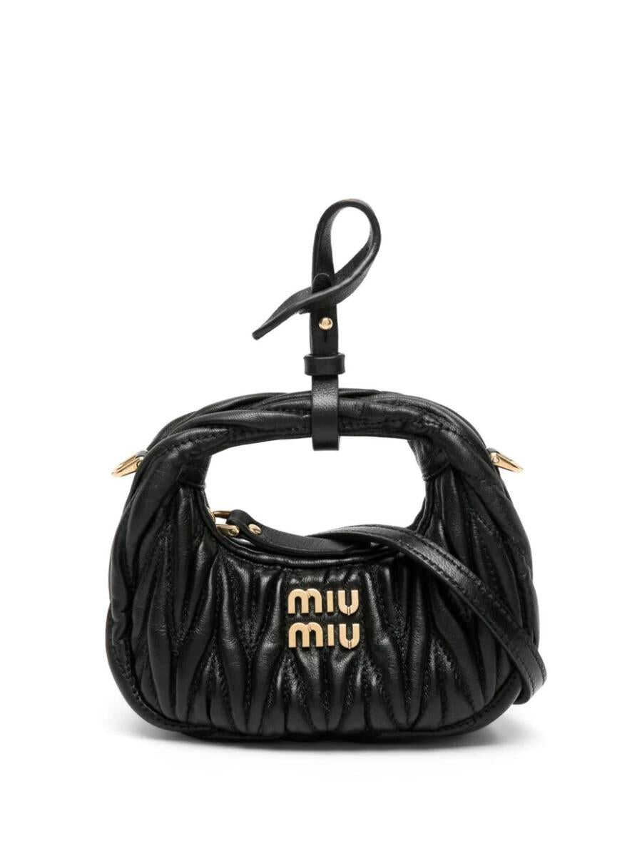 Miu Miu MIU MIU Wander matelassé nappa leather micro hobo bag NERO