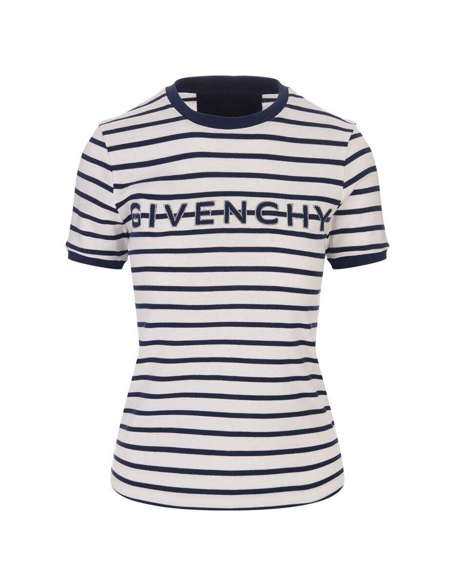 Givenchy GIVENCHY GIVENCHY Slim T-Shirt in White and Navy Striped Cotton BLUE