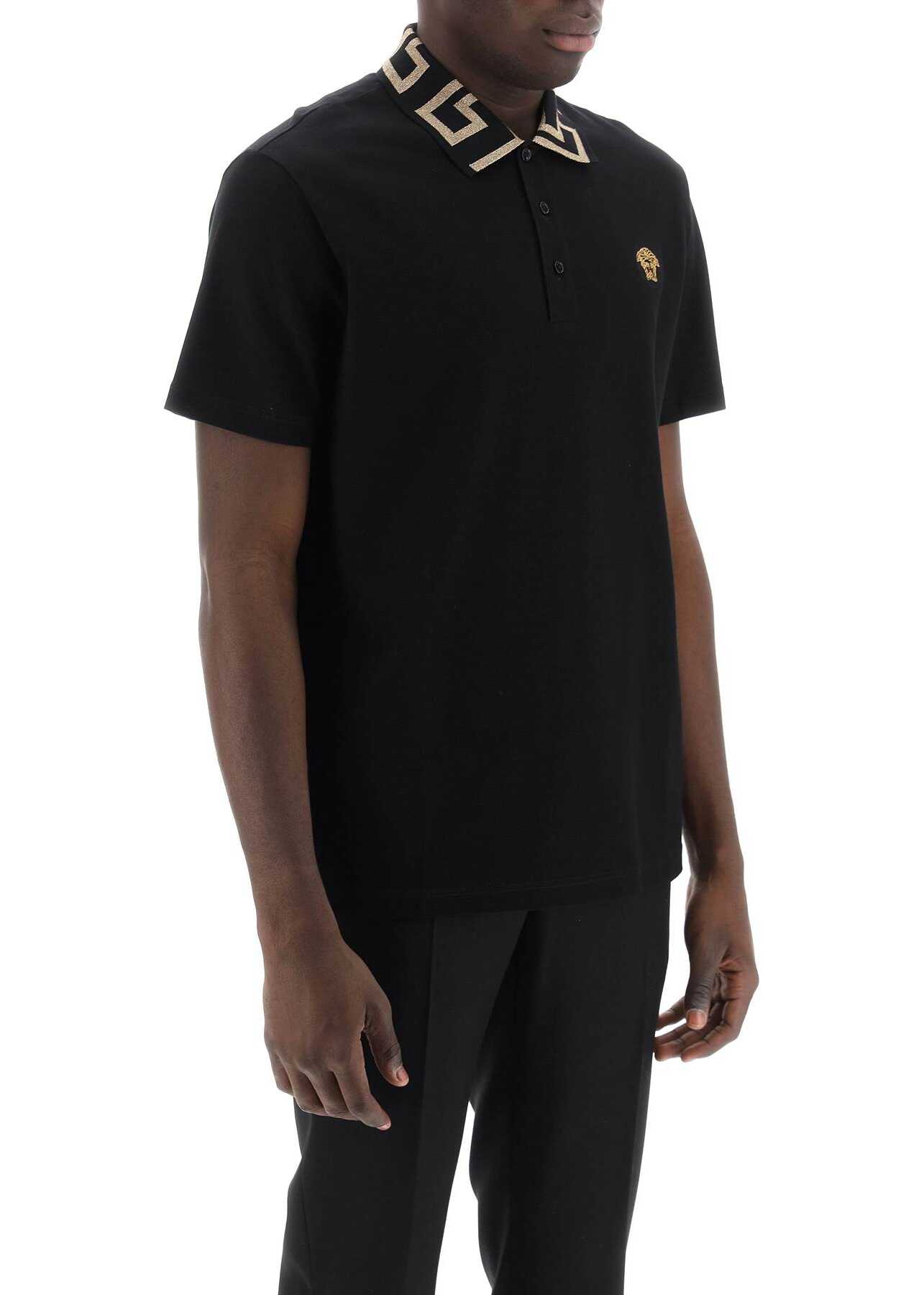 Versace Polo Shirt With Greca Collar BLACK
