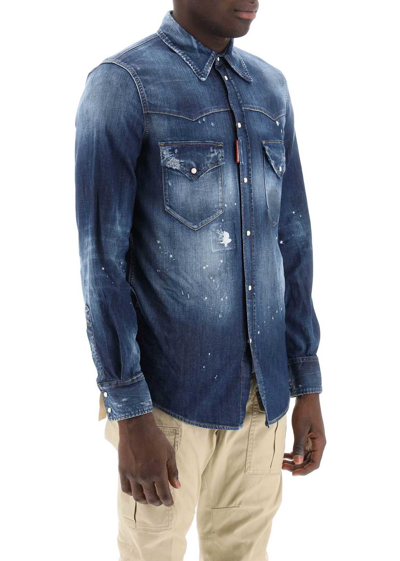 DSQUARED2 Western Shirt In Used Denim NAVY BLUE