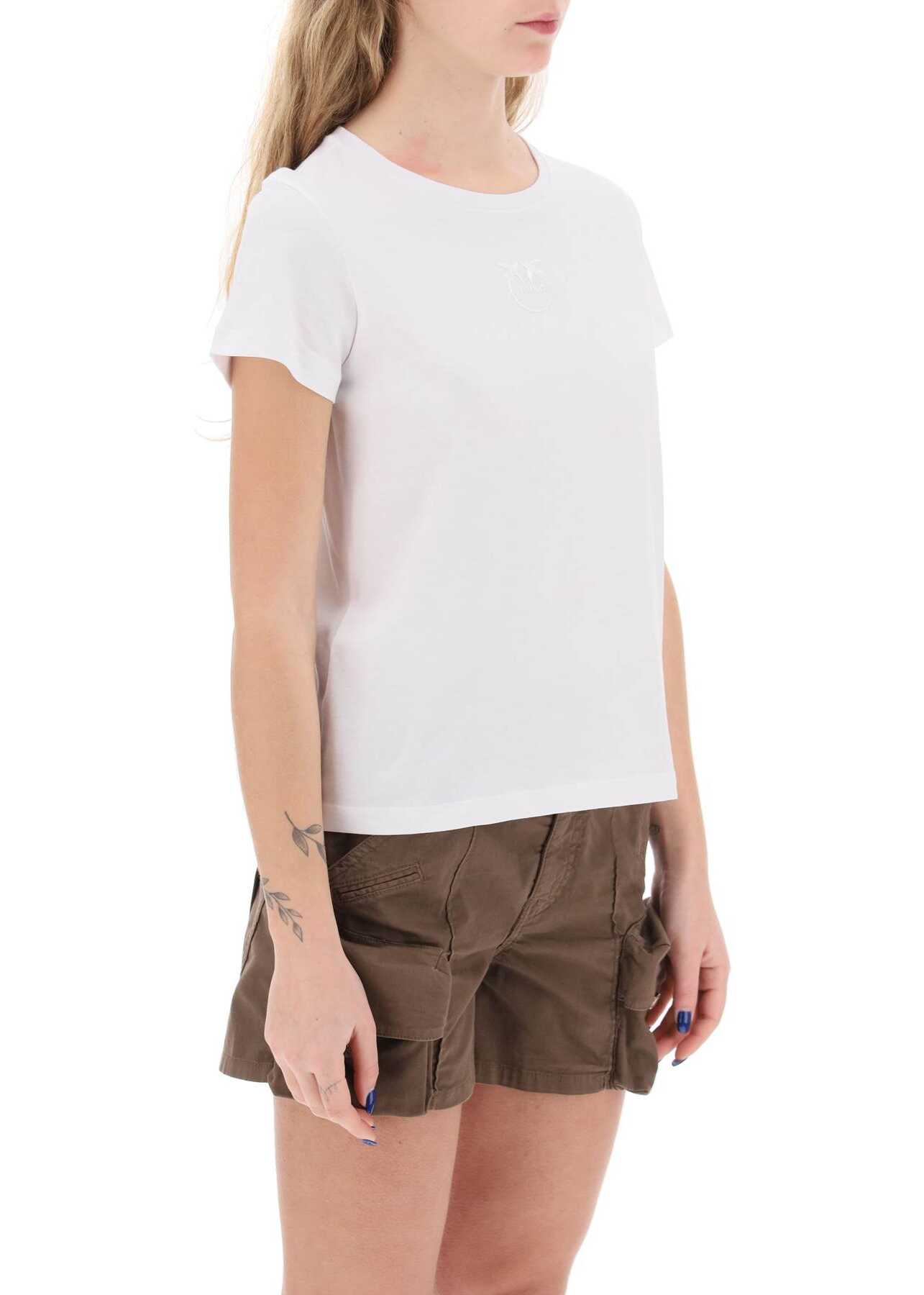 Pinko Embroidered Effect Logo T-Shirt BIANCO BRILLANTE