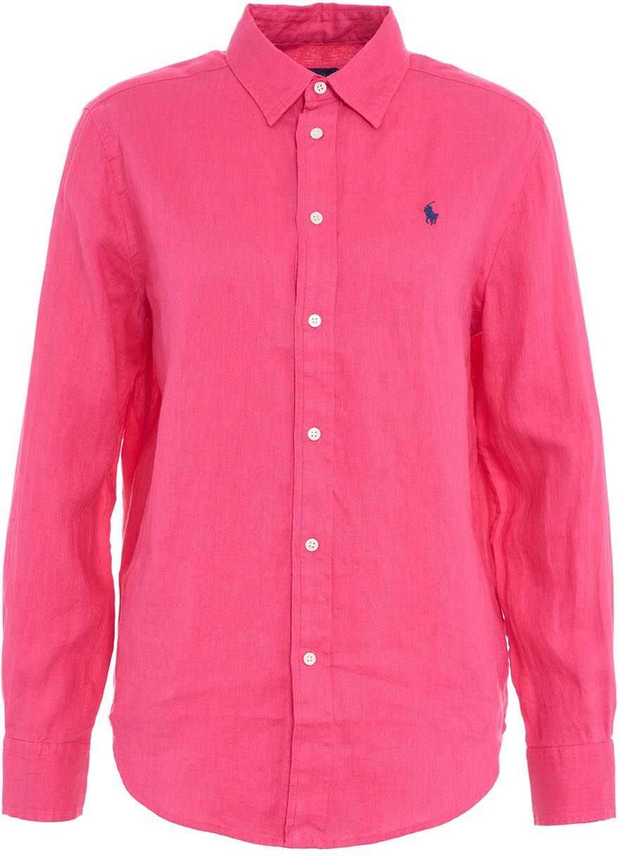 Ralph Lauren Linen shirt with logo embroidery Pink