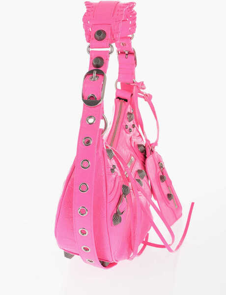 Genti de umar Balenciaga Crakled Effect Fluo Leather Le Cagole Shoulder Bag With Meta Pink Femei (BM 12376869) 2