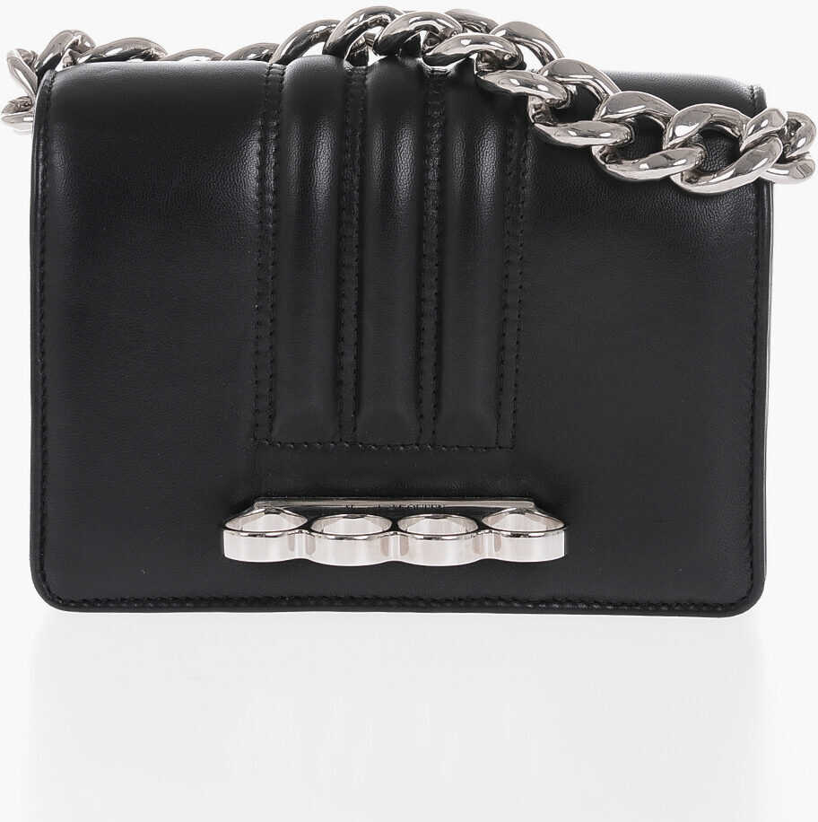 Alexander McQueen Leather Four Ring Mini Shoulder Bag With With Silver-Colored Black