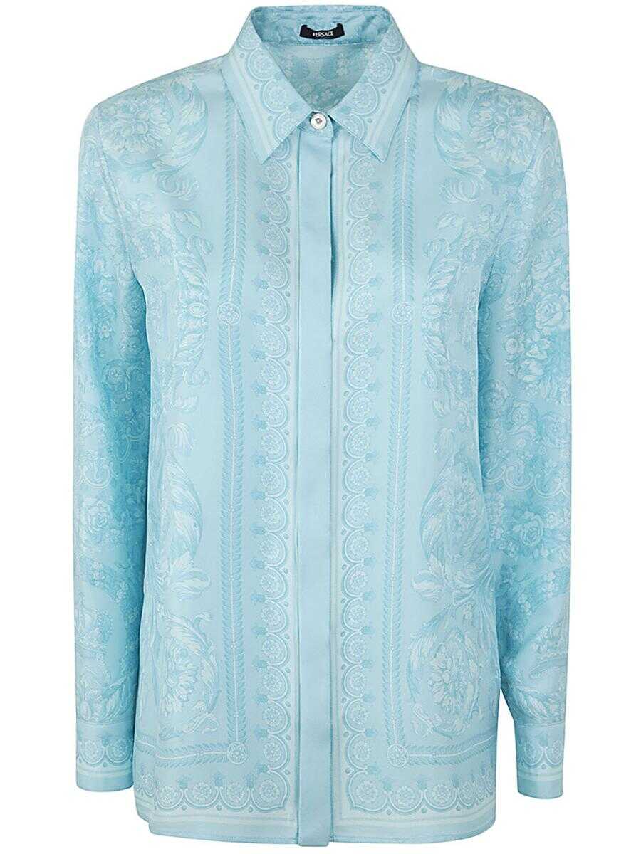 Versace VERSACE FORMAL SHIRT SILK TWILL FABRIC BAROQUE PRINT 92 CLOTHING BLUE