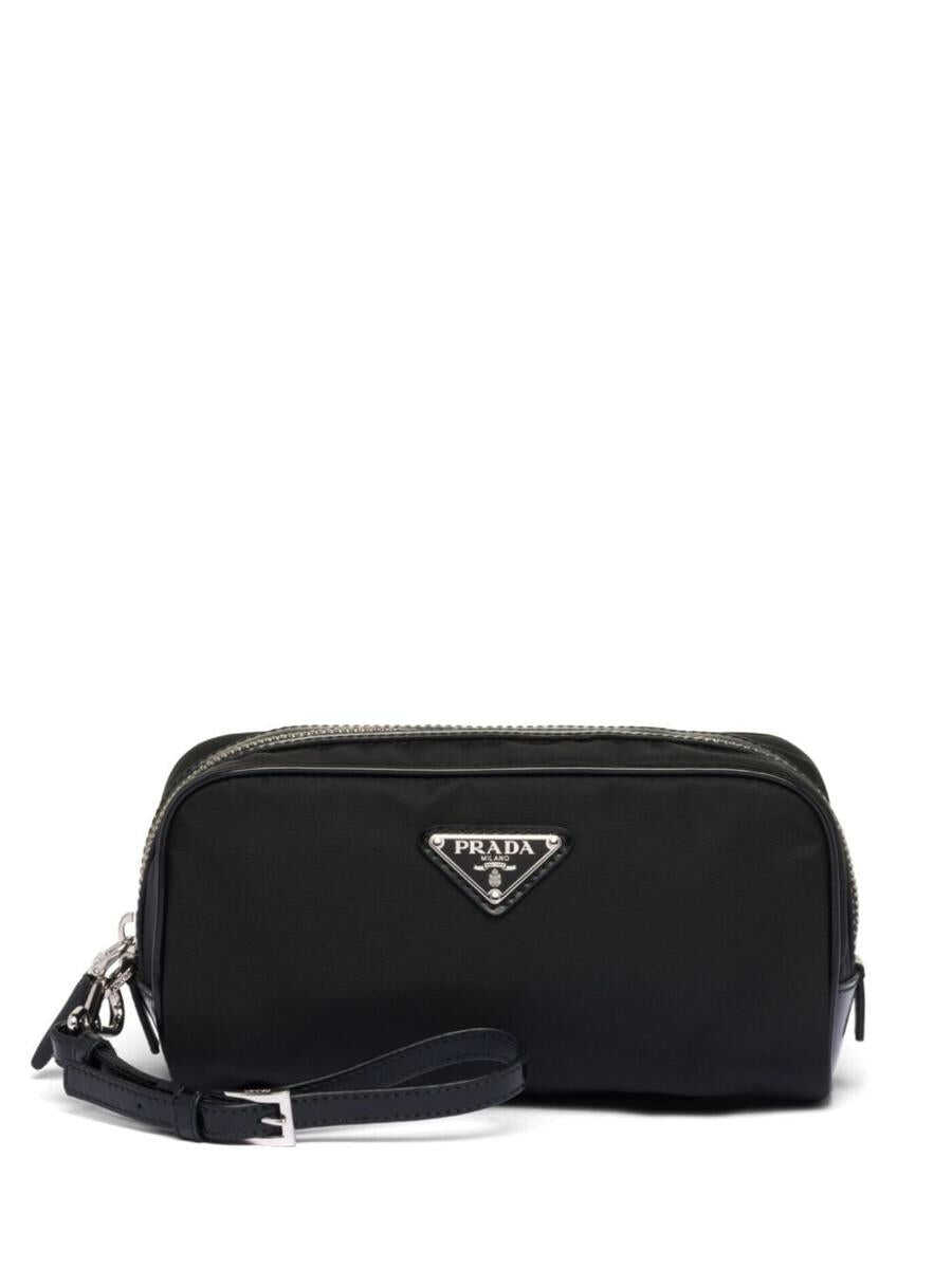 Prada PRADA logo-plaque zipped wash bag NERO