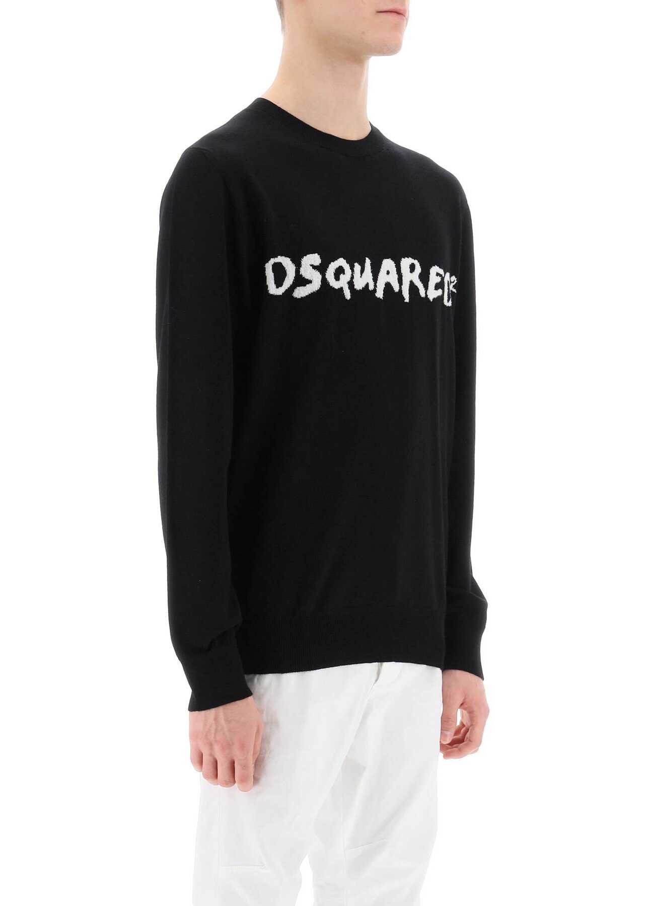 DSQUARED2 Textured Logo Sweater BLACK WHITE