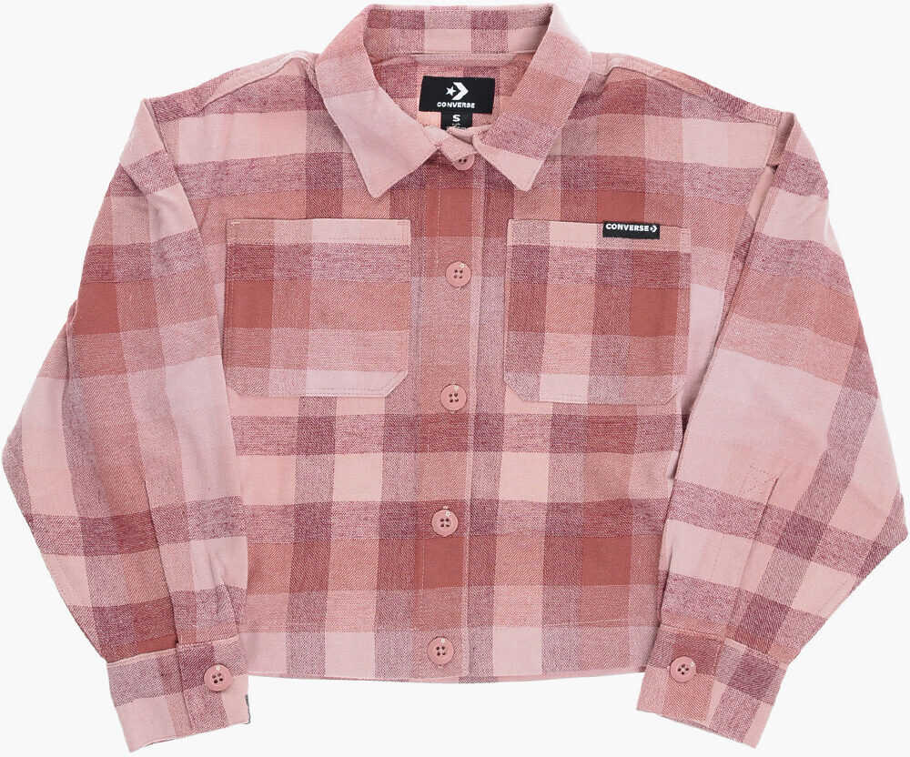 Converse Checked Relaxed Boxy Overshirt With Double Breast Pocket Pink