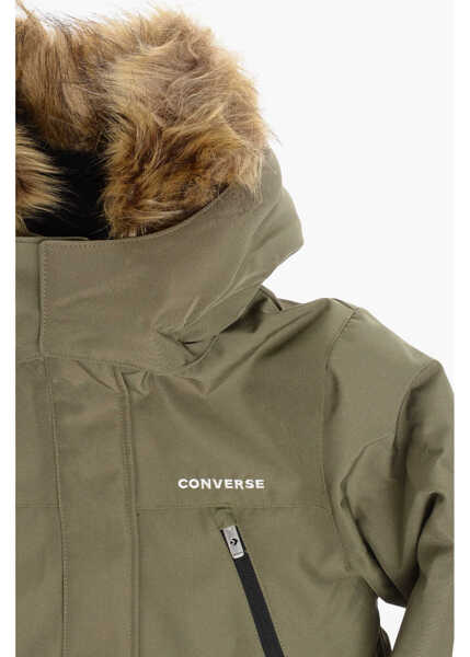 Jachete Converse Al Star Solid Color Padded Jacket With Faux Fur On The Hood Green Baieti (BM 12382767) 2