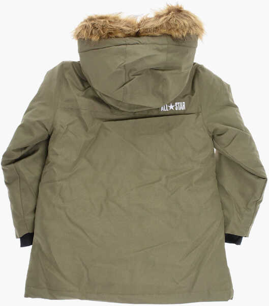 Jachete Converse Al Star Solid Color Padded Jacket With Faux Fur On The Hood Green Baieti (BM 12382767) 3