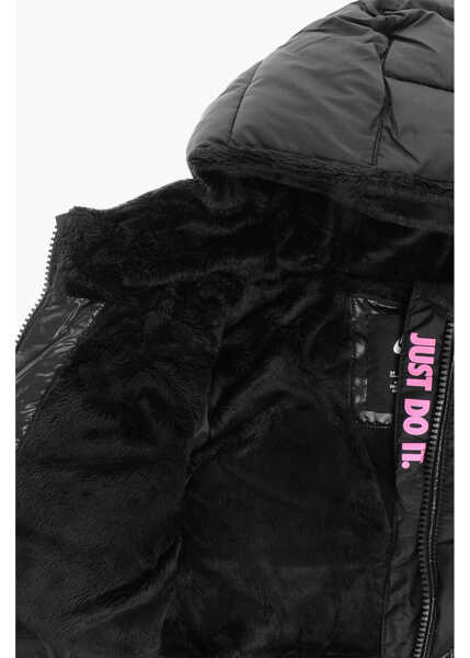 Jachete Nike Solid Color Padded Jacket With Faux Fur Inside The Hood Black Baieti (BM 12382776) 4