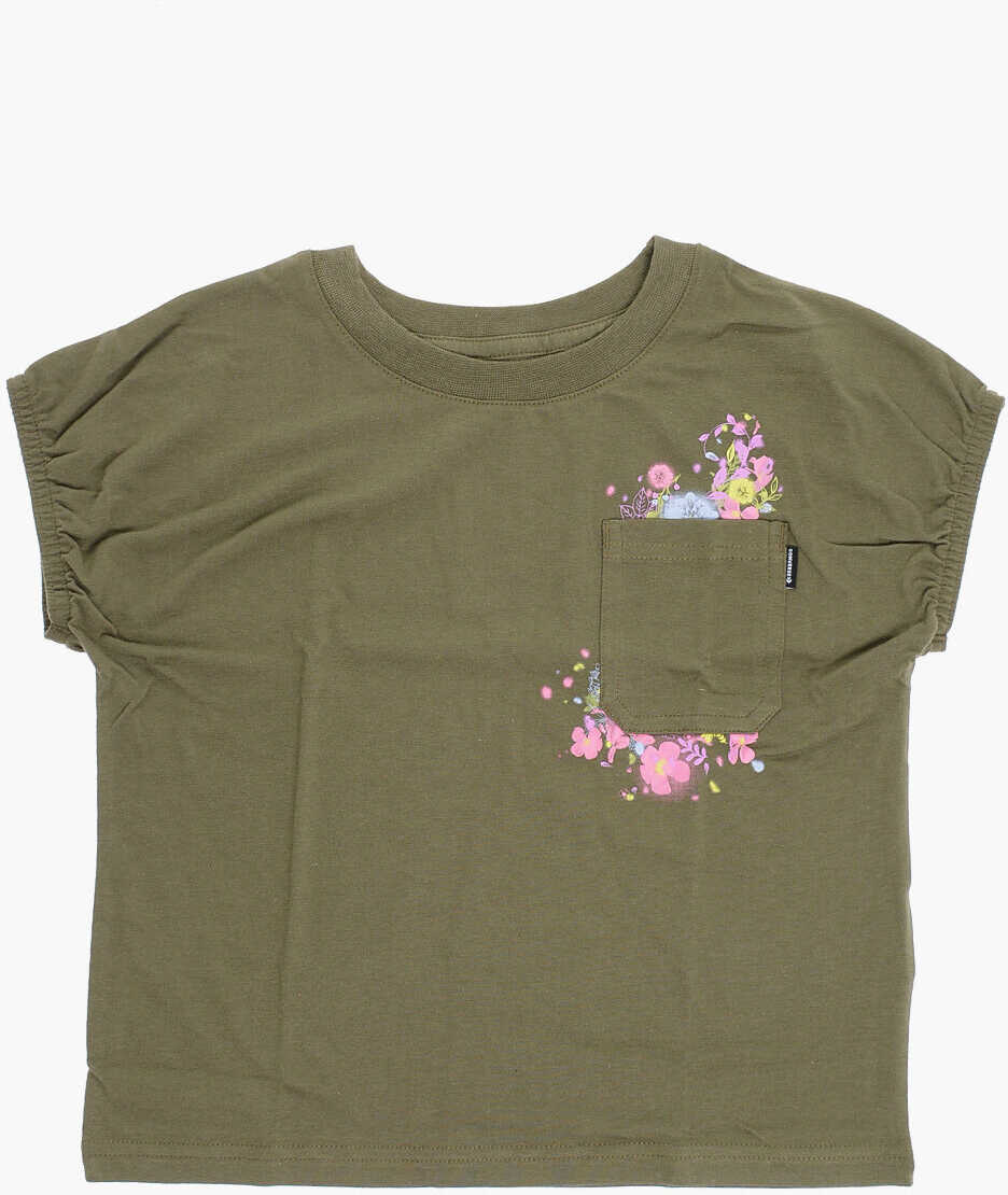 Converse Crew-Neck Relaxed Boxy T-Shirt With Breast Pocket And Flower Green