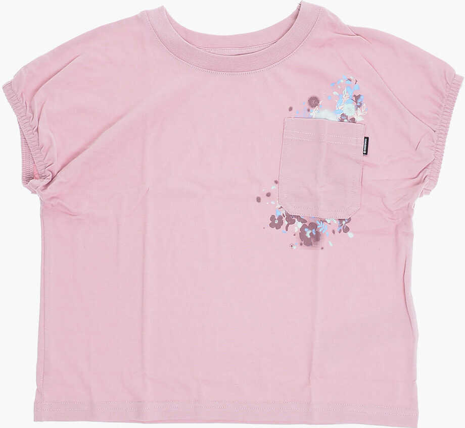 Converse Crew-Neck Relaxed Boxy T-Shirt With Breast Pocket And Flower Pink