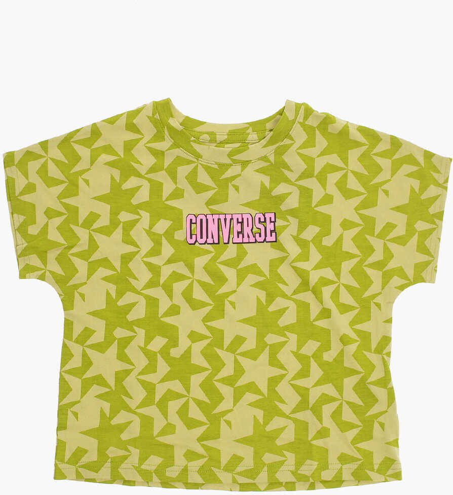 Converse All-Over Stars Printed Relaxed Dolman Boxy Crew-Neck T-Shirt Green