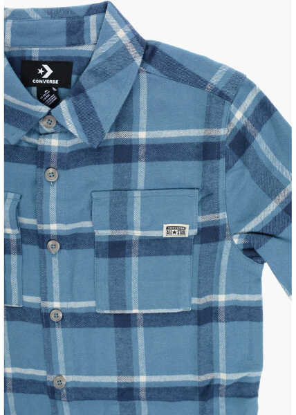 Camasi Converse All Star Plaid Check Flannel Lifestyle Overshirt Blue Baieti (BM 12382887) 2