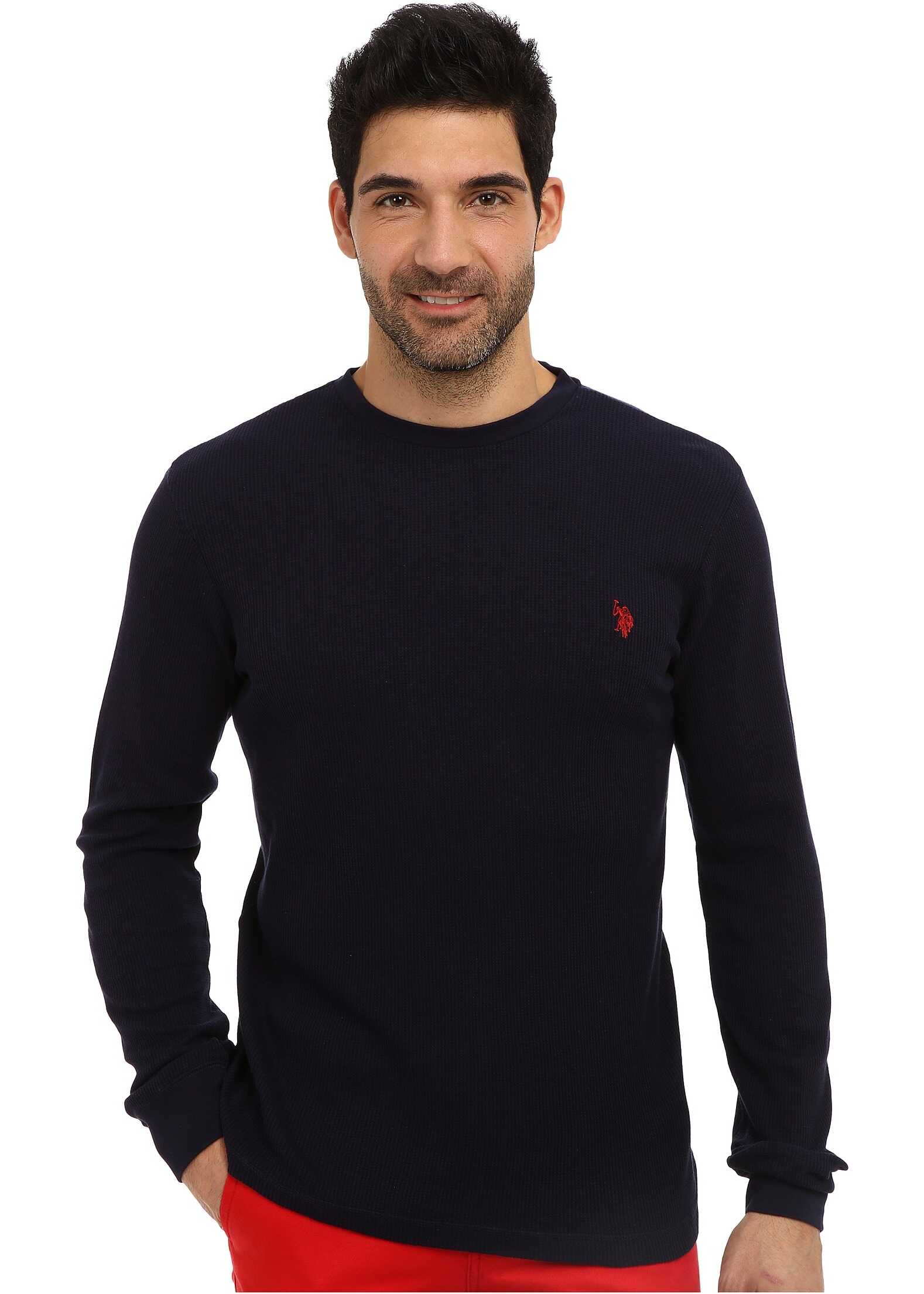 U.S. POLO ASSN. Long Sleeve Crew Neck Solid Thermal Shirt Classic Navy