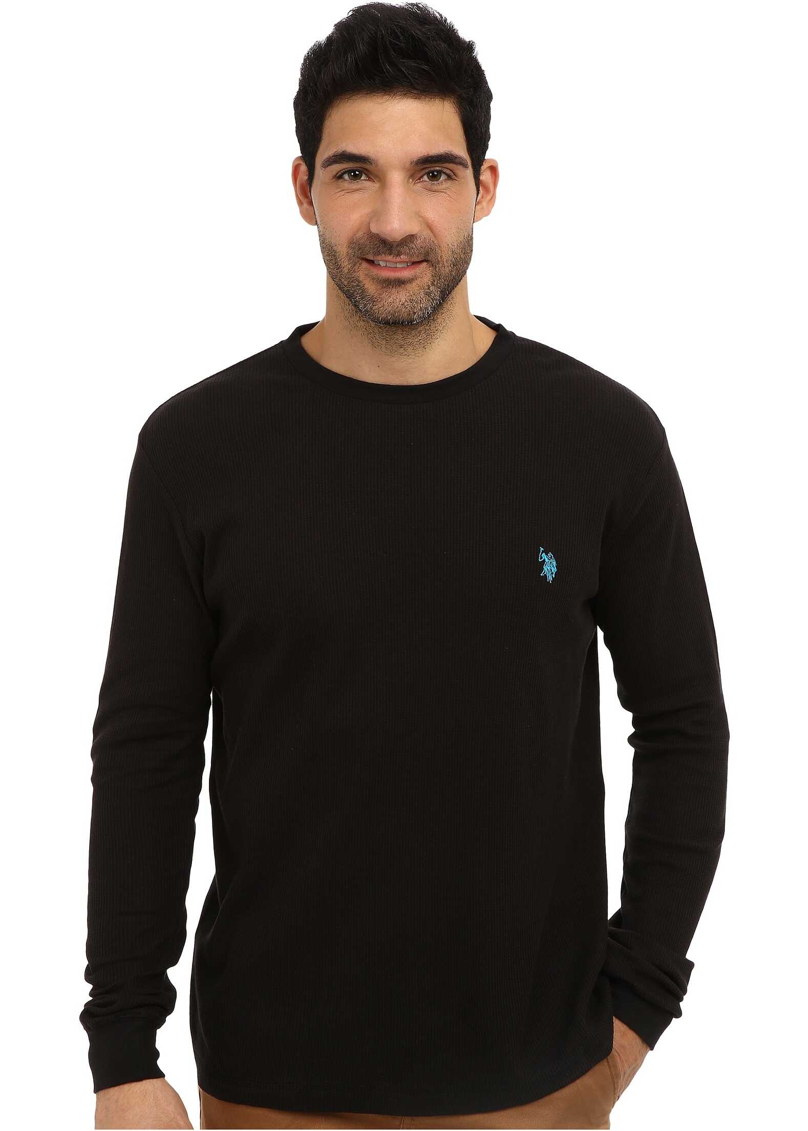 U.S. POLO ASSN. Long Sleeve Crew Neck Solid Thermal Shirt Black
