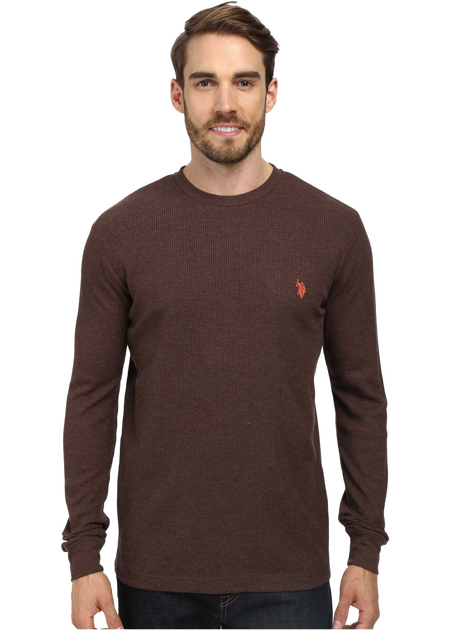 U.S. POLO ASSN. Long Sleeve Crew Neck Solid Thermal Shirt Brown Heather