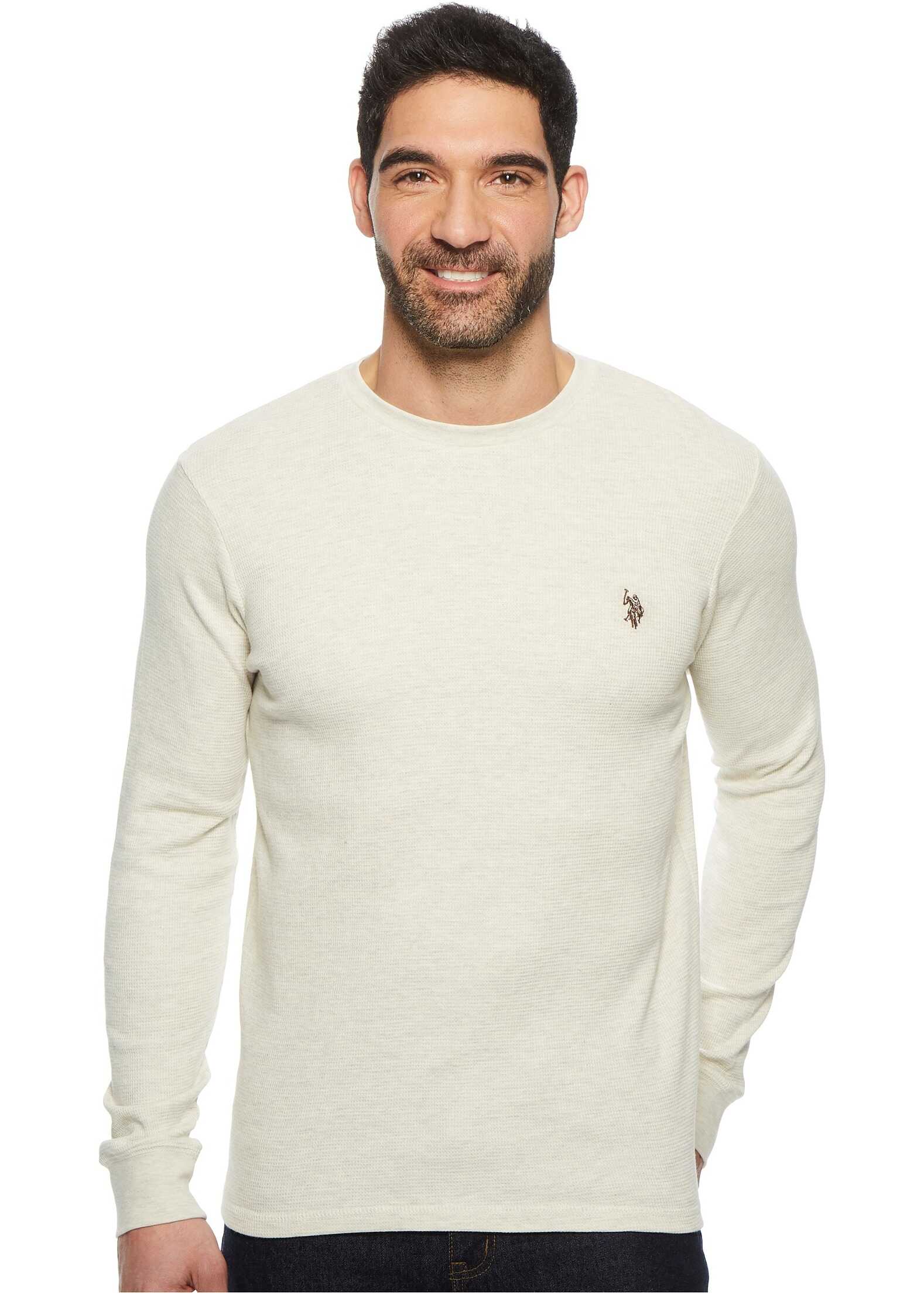 Tricou U.S. POLO ASSN. Long Sleeve Crew Neck Solid Thermal Shirt Oatmeal Heather