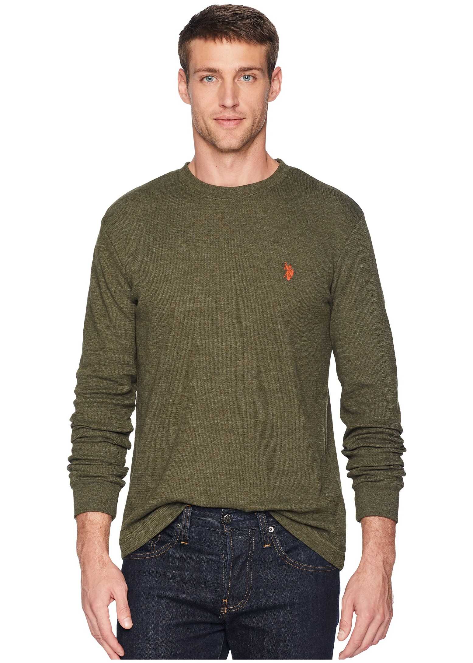 U.S. POLO ASSN. Long Sleeve Crew Neck Solid Thermal Shirt Army Heather