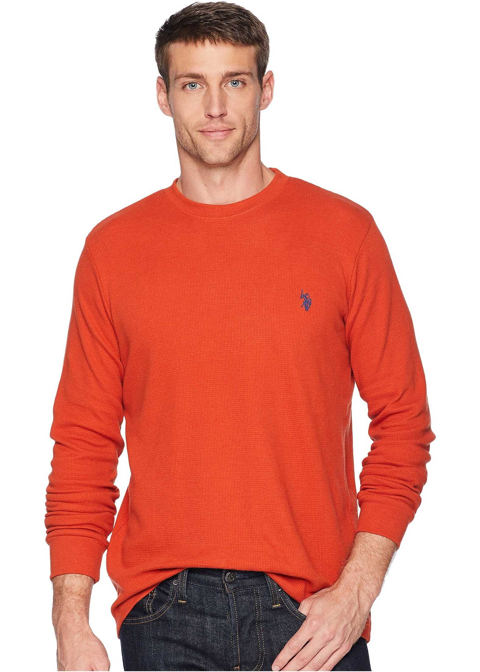 U.S. POLO ASSN. Long Sleeve Crew Neck Solid Thermal Shirt Mineral Orange