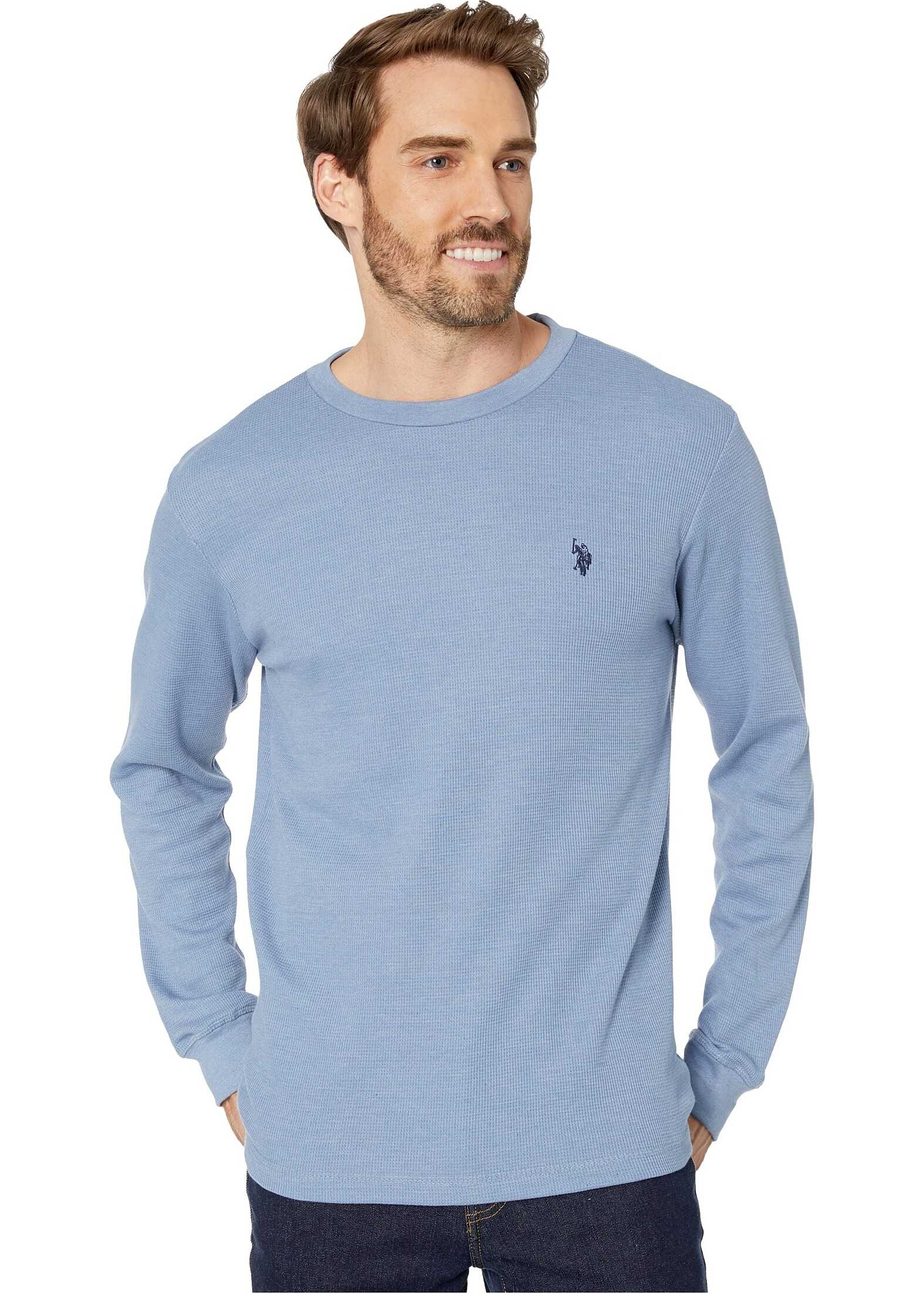 U.S. POLO ASSN. Long Sleeve Crew Neck Solid Thermal Shirt Denim Blue Heather