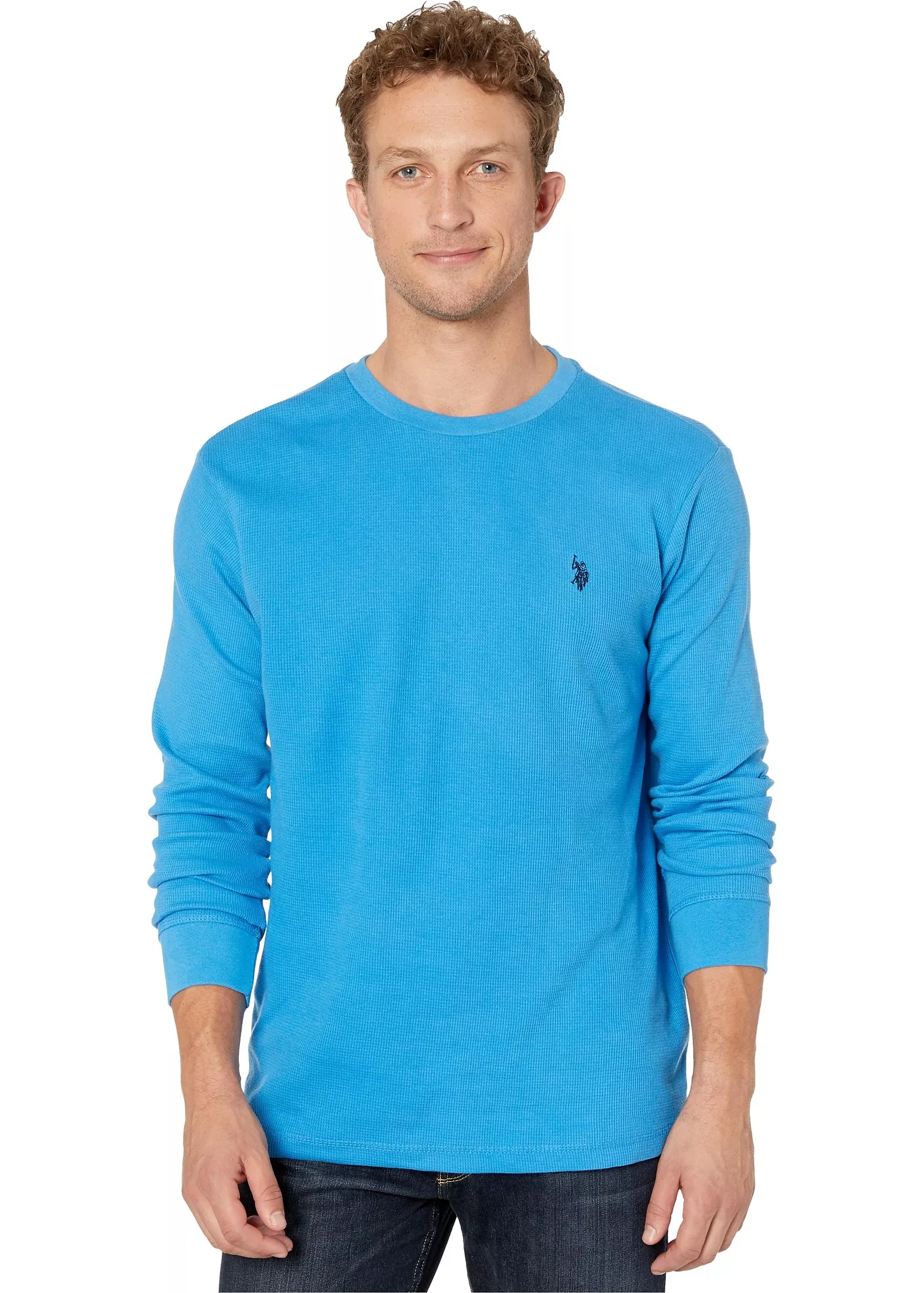 U.S. POLO ASSN. Long Sleeve Crew Neck Solid Thermal Shirt French Blue
