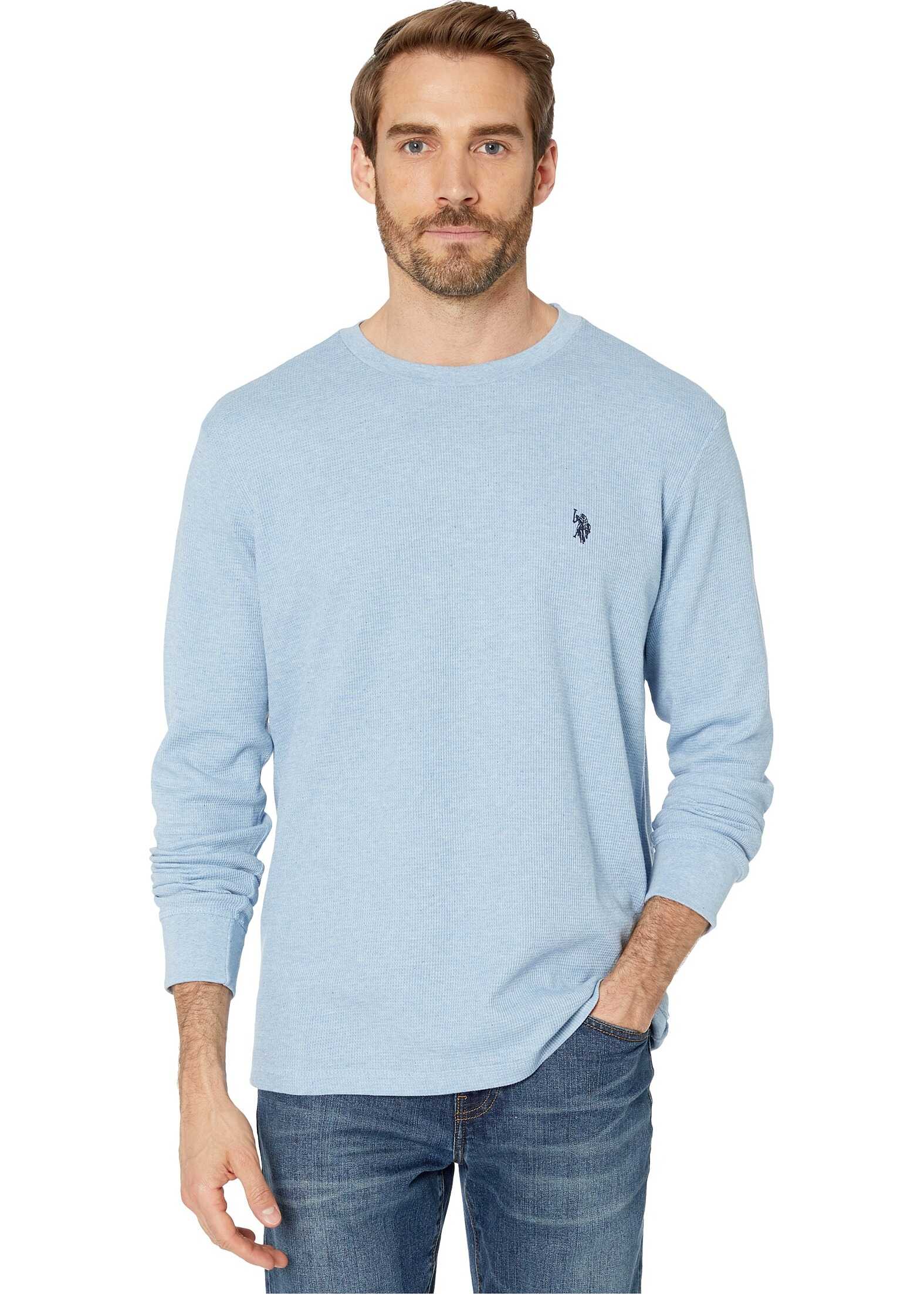 U.S. POLO ASSN. Long Sleeve Crew Neck Solid Thermal Shirt Oxford Blue Heather