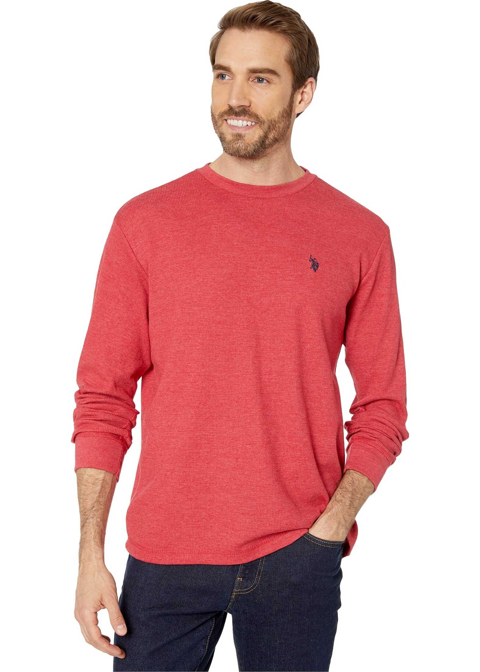 U.S. POLO ASSN. Long Sleeve Crew Neck Solid Thermal Shirt Red Heather